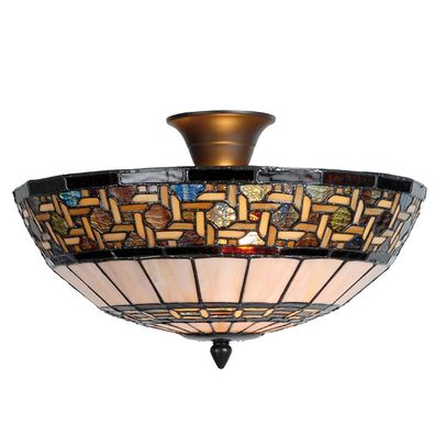 LumiLamp Deckenlampe Tiffany Ø 40x23 cm Braun Beige Metall Glas Halbkreis