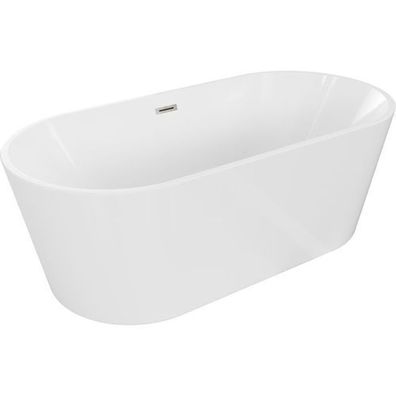 Mexen Luna freistehende Badewanne 150x75 cm weiß mit gebürstetem Nickelsiphon