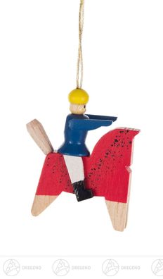 Baumschmuck Behang "Sonneberger Reiterlein" Pferd rot, Reiter blau 2,5cmx4cmx1cm