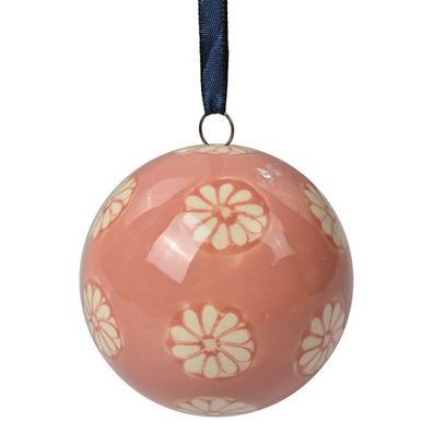 Clayre & Eef Deko-Anhänger Ø 6 cm Rosa Keramik Blumen (Gr. Ø 6x6 cm)