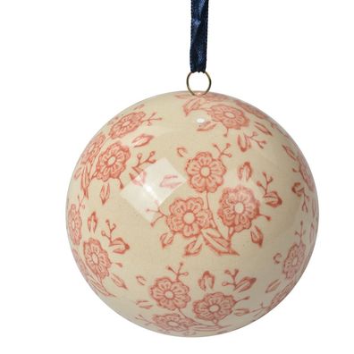 Clayre & Eef Deko-Anhänger Ø 8 cm Beige Keramik Blumen (Gr. Ø 8x8 cm)