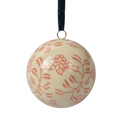 Clayre & Eef Deko-Anhänger Ø 6 cm Beige Keramik Blumen (Gr. Ø 6x6 cm)