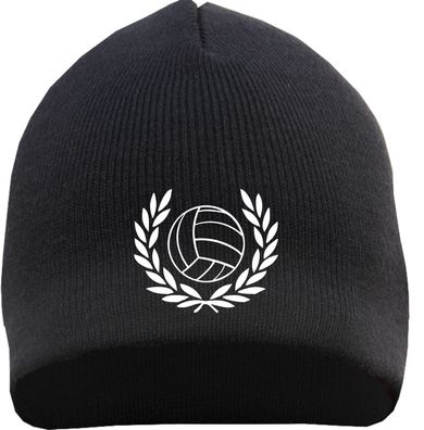 Lorbeerkranz mit Fußball Beanie Mütze - Bestickt - Strickmütze Wintermüt