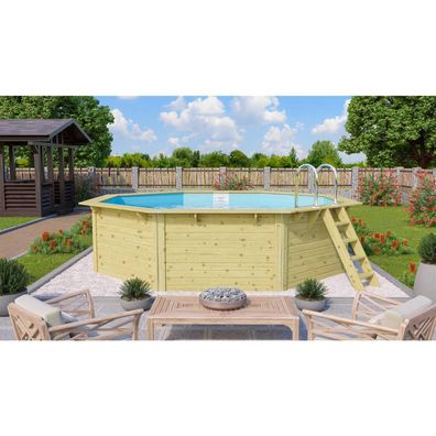 Trend Holzpool SET Achteck | Metallecken | Blau | 470 x 470 x 124 cm | ca. 16,3 m³