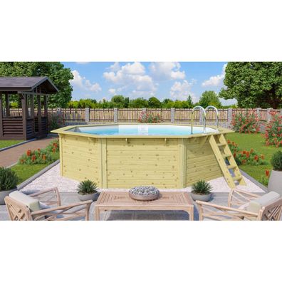 Trend Holzpool SET Achteck | Metallecken | Weiß | 470 x 470 x 124 cm | ca. 16,3 m³