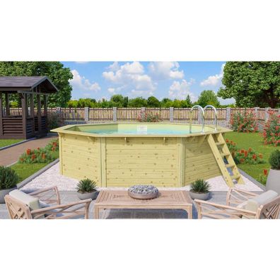 Trend Holzpool SET Achteck | Metallecken | Sand | 470 x 470 x 124 cm | ca. 16,3 m³