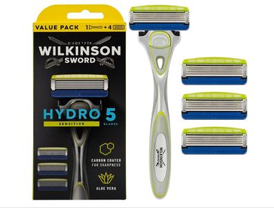 4 Wilkinson Sword Hydro5 Sensitive Rasierklingen+Rasierer Neu & OVP