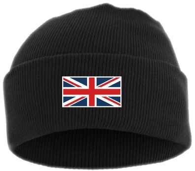 UK Union Jack Strickmütze Umschlagmütze - Bestickt - Mütze mit breitem