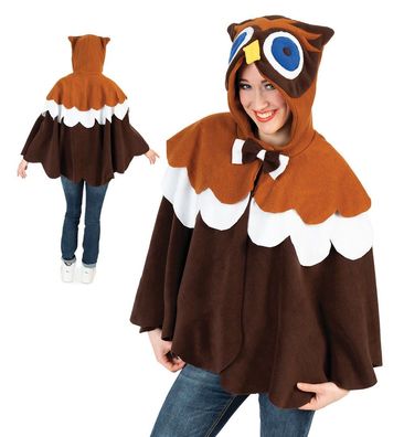 narrenwelt Kostüm Eule Cape Poncho Unisex Fasching Karneval