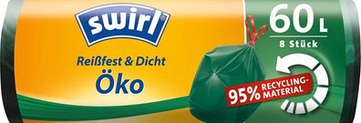 Swirl 60 Liter Öko-Müllbeutel mit Zugband R+D, (8/Rolle)