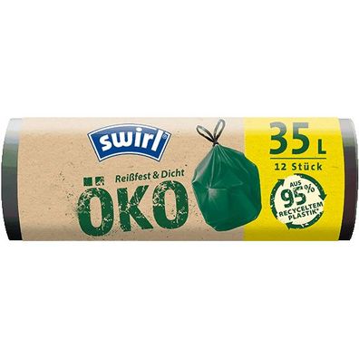 Swirl 35 Liter Öko-Müllbeutel mit Zugband R+D, (12/Rolle)