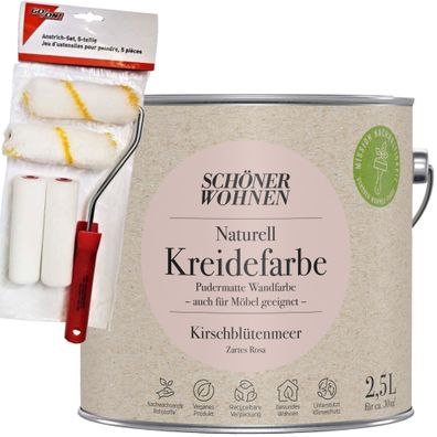 2,5L Schöner Wohnen Naturell Kreidefarbe Kirschblütenmeer, Zartes Rosa + Farbrol