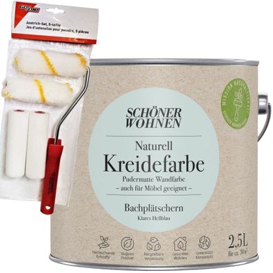 2,5L Schöner Wohnen Naturell Kreidefarbe Bachplätschern, Klares Hellblau + Farbr