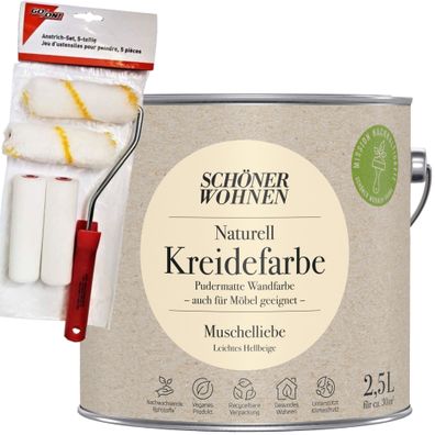 2,5L Schöner Wohnen Naturell Kreidefarbe Muschelliebe, Leichtes Hellbeige + Farb