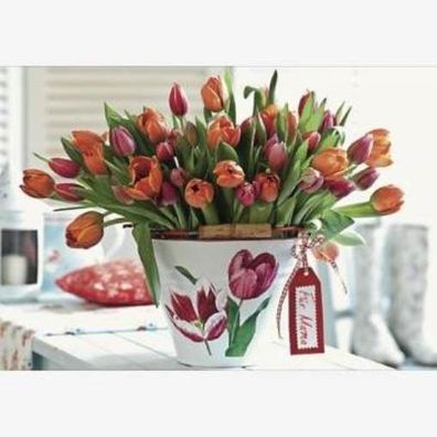 SET Glückwunschkarte Muttertag Tulpen Strauß rot Für Mama! und Wunderkerze Herz rot