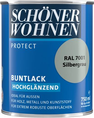 750ml Schöner Wohnen Protect Buntlack hochglänzend RAL 7001 Silbergrau