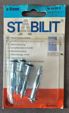 Stabilit Metall-Hohlraumdübel M4x38 S, Ø 8mm, 4Stk., Art. Nr: 0108555