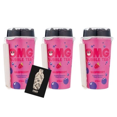 OMG Bubble Tea 3er-Set - Raspberry mit Blueberry Bubbles 3 x 270ml (inkl. Pfand