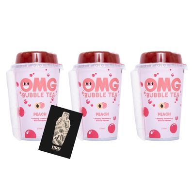 OMG Bubble Tea 3er-Set - Peach mit Strawberry Bubbles 3 x 270ml (inkl. Pfand