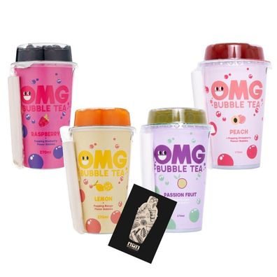 OMG Bubble Tea 4er Mix Probierset - Raspberry, Lemon, Passion Fruit, Peach je 2