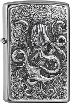 Zippo Feuerzeug Satin Finish Plakette Octopus 2007815 chrom Sturmfeuerzeug Lighter