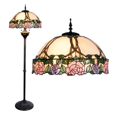 LumiLamp Tiffany Stehlampe Ø 50x164 cm Rosa Grün Glas Halbkreis Rose