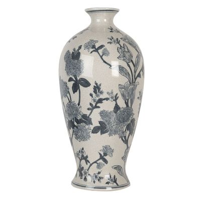 Clayre & Eef Vase Ø 21x44 cm Weiß Blau Keramik Blumen (Gr. Ø 21x44 cm)