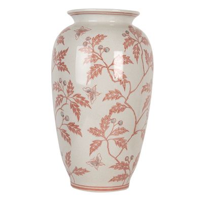 Clayre & Eef Vase Ø 23x42 cm Beige Rot Keramik Blumen (Gr. Ø 23x42 cm)