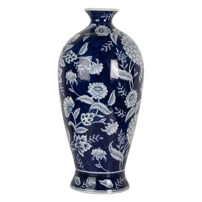 Clayre & Eef Vase Ø 21x42 cm Blau Weiß Keramik Blumen (Gr. Ø 21x42 cm)