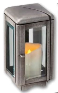 Grablampe aus Aluminium grau Grablaterne Grablicht Grabschmuck Grableuchte