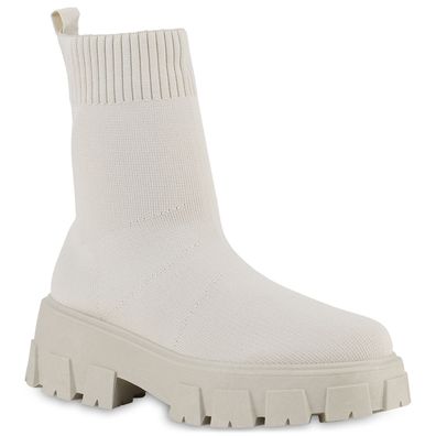 VAN HILL Damen Schlupfstiefeletten Stiefeletten Strick Profil-Sohle