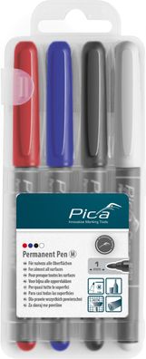 Pica 4 x Permanent Pen Set 1,0mm Rot Blau Schwarz Weiß