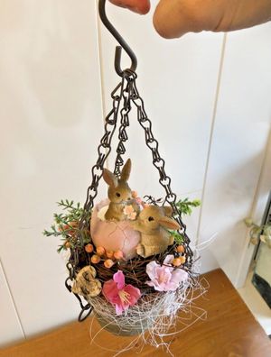 Geschenk Frühling Oster Gesteck Mix Hase mit Kette zum Hängen Hand-Made