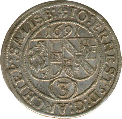 Salzburg 3 Kreuzer 1691 Johann Ernst von Thun Silber*