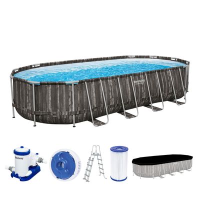 Power Steel™ Frame Pool Komplett-Set mit Filterpumpe 732 x 366 x 132 cm, Holz-Opti