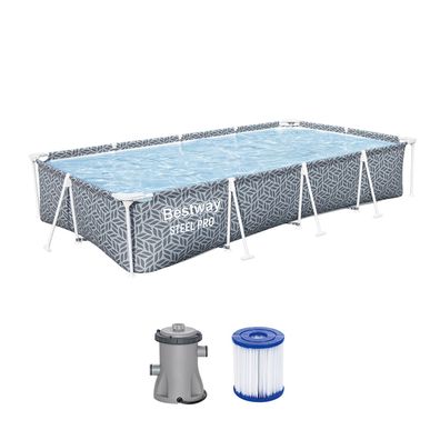 Steel Pro™ Frame Pool Set mit Filterpumpe 366 x 201 x 66 cm, Blattform-Design, eckig