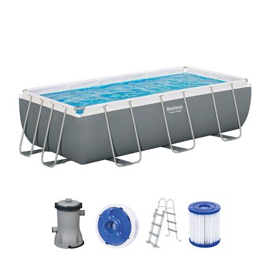 Power Steel™ Frame Pool Set mit Filterpumpe 404 x 201 x 100 cm, grau, eckig