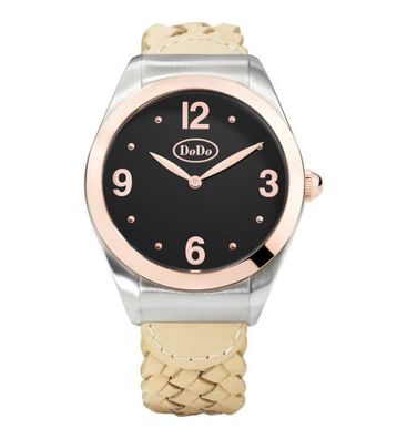 Dodo - Wad6ne/Pvd00000 - Schwarz und Rose Steel Watch, PVD Gold Rose und Ledersand 37