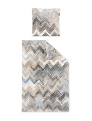 Irisette Wave Mako-Satin Bettwäsche 135x200 Zickzack natur beige silber 8594-80