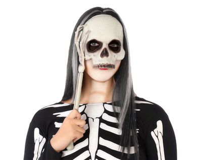 Halloween Maske Totenkopf mit Skeletthand Halbmaske