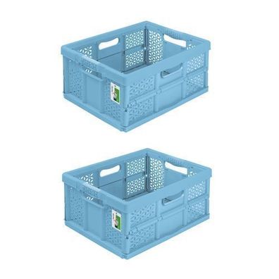 2x Stabile Profi Klappbox 32L PAFEN Einkaufskiste klappbar mit Soft-Griffe Blau