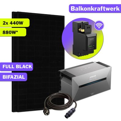 880W Balkonkraftwerk Bifazial mit 1,6kWh Speicher Anker E1600 Pro PV Komplettset