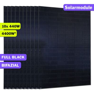 10x 440W JA SOLAR Glas-Glas Solarmodul Bifazial Full Black