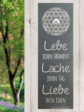 Gilde Wandrelief, rechteckig, "Lebensblume", Lebensblumenmotiv, Spruch, Metall,