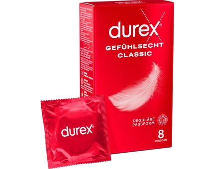 8 st Durex Gefühlsecht Classic Kondome - reguläre Passform Neu & OVP