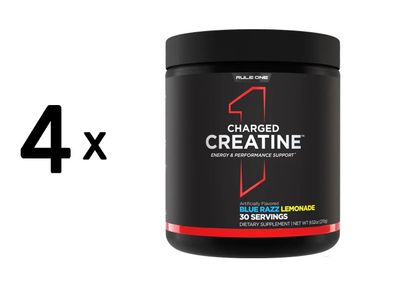 4 x Rule1 R1 Charged Creatine (30 Serv) Blue Razz Lemonade