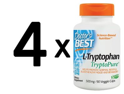 4 x Best L-Tryptophan featuring TryptoPure, 500mg - 90 vcaps