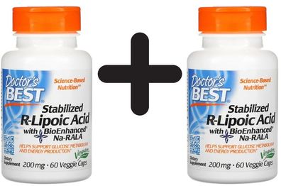 2 x Stabilized R-Lipoic Acid with BioEnhanced Na-RALA, 200mg - 60 vcaps