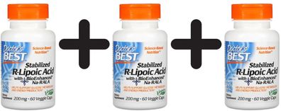 3 x Stabilized R-Lipoic Acid with BioEnhanced Na-RALA, 200mg - 60 vcaps