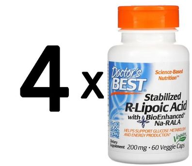 4 x Stabilized R-Lipoic Acid with BioEnhanced Na-RALA, 200mg - 60 vcaps